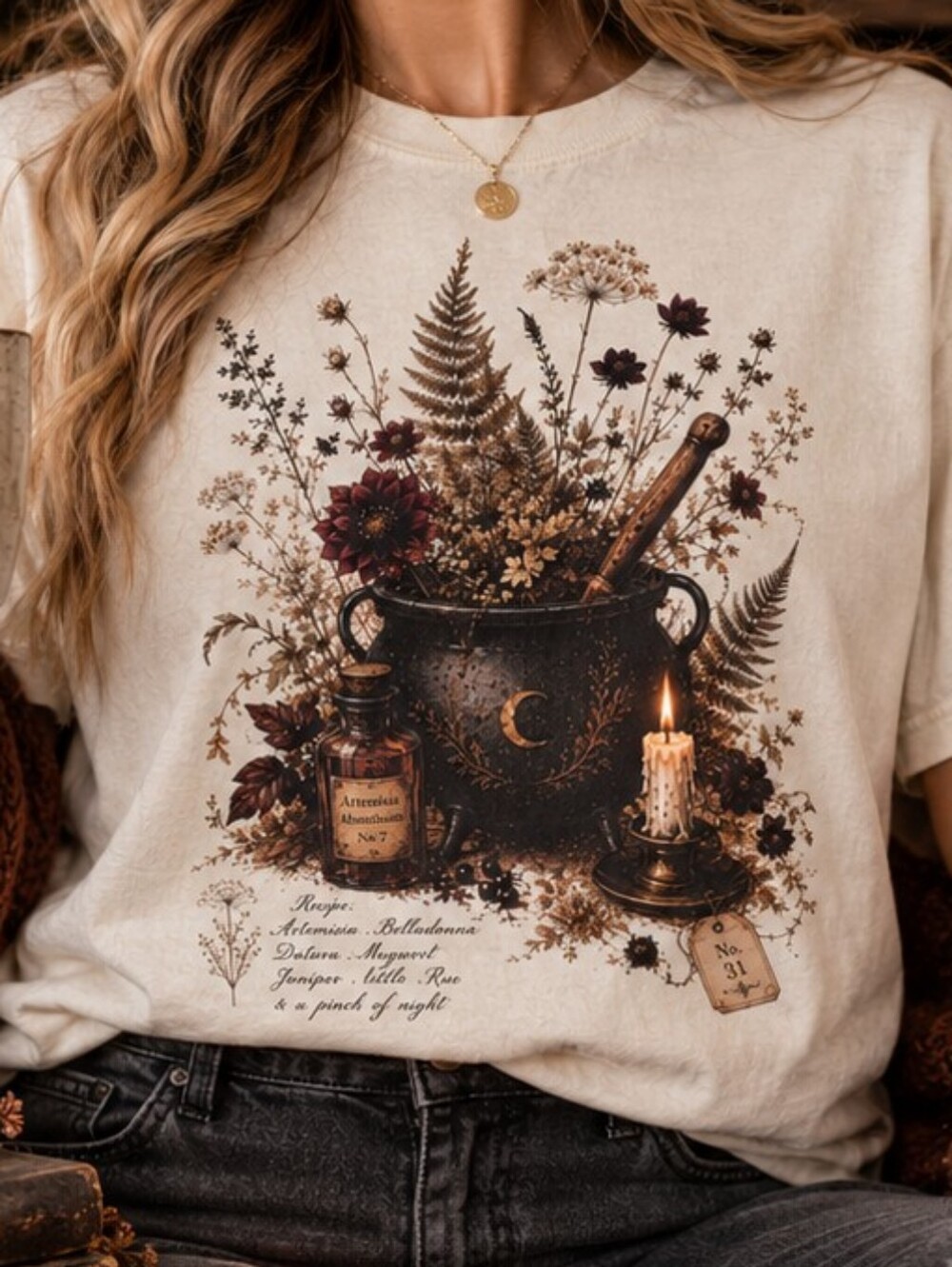 Vintage Witchy Apothecary Comfort Colors Tee | Botanical Cauldron | Cottagecore